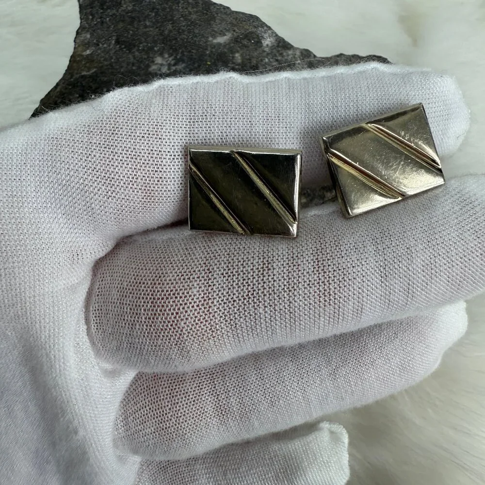 Vintage Gold Tone Rectangle Cuff Links Etched